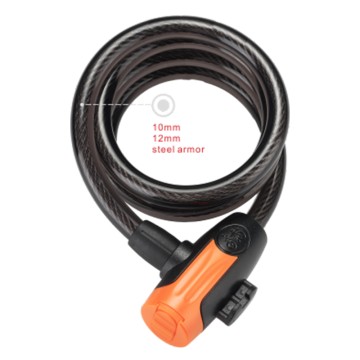 Nurbo Black-Orange Spiral Steel Cable Lock with Mounting Bracket